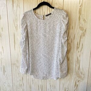 Adrianna Papell White Black Polka Dot Puff Sleeve Blouse Cottagecore